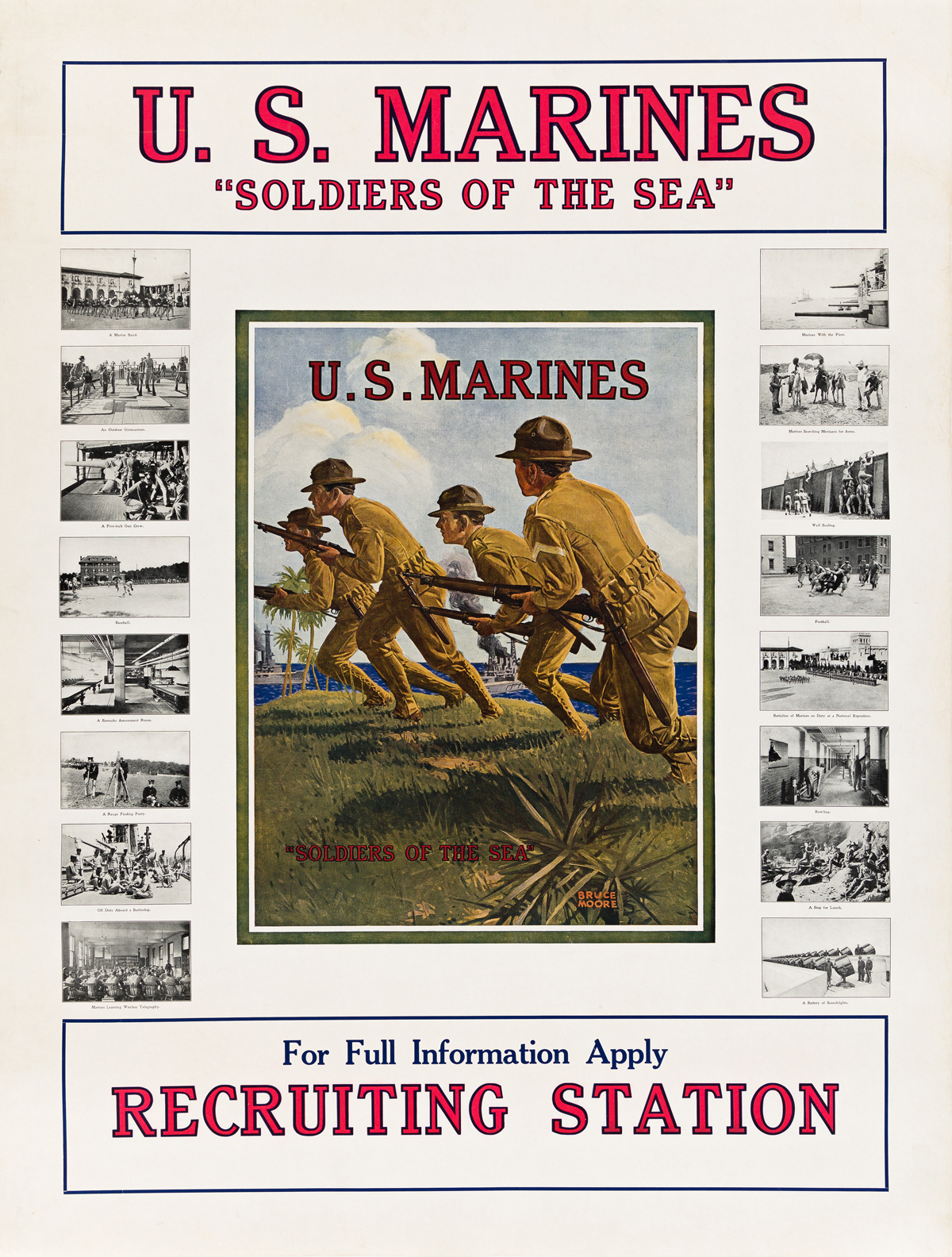 BRUCE MOORE (1905-1980).  U.S. MARINES / SOLDIERS OF THE SEA. Circa 1917. 39¾x30¼ inches, 101x76¾ cm.